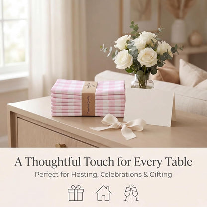 Urban Villa Cloth Napkins 100% Cotton Highly Absorbent Washable Reusable Premium Dinner Napkins Ideal for Gifts for Mothers Day Hotel Farmhouse Parties - Pink/White Checks (20" x 20", Set of 12)