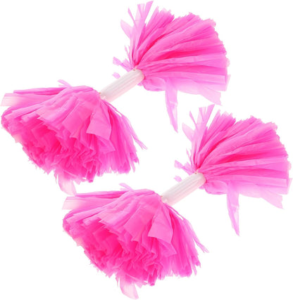 2PCS Pink Cheerleading Pom Poms with Handle Lightweight Portable Handheld Party Cheering Props for Adults Team Sports Event Dance Squad Supplies