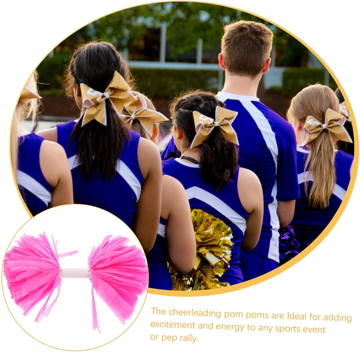 2PCS Pink Cheerleading Pom Poms with Handle Lightweight Portable Handheld Party Cheering Props for Adults Team Sports Event Dance Squad Supplies