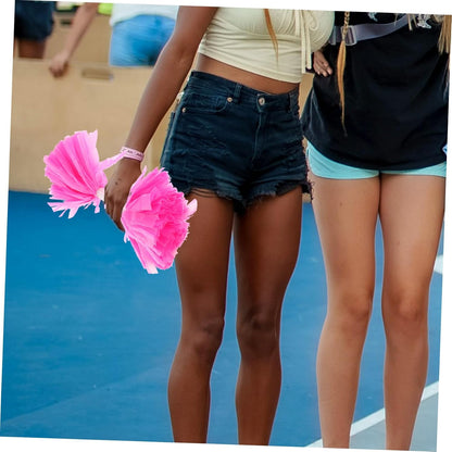 2PCS Pink Cheerleading Pom Poms with Handle Lightweight Portable Handheld Party Cheering Props for Adults Team Sports Event Dance Squad Supplies