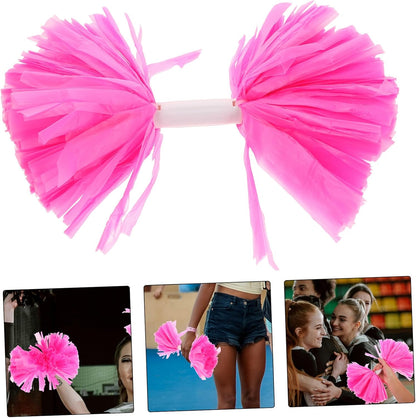 2PCS Pink Cheerleading Pom Poms with Handle Lightweight Portable Handheld Party Cheering Props for Adults Team Sports Event Dance Squad Supplies