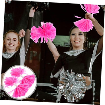 2PCS Pink Cheerleading Pom Poms with Handle Lightweight Portable Handheld Party Cheering Props for Adults Team Sports Event Dance Squad Supplies