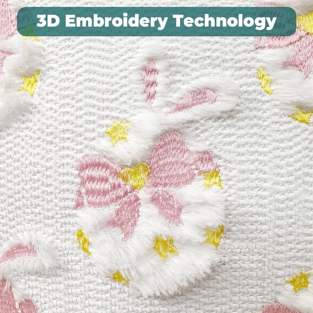 Easter Decorative Pillow Covers 18x18 inch Set of 2, Pink Ears Rabbit White Eggs with Bow Star Embroidered Soft Plush Faux Fur Farmhouse Throw Cushion Cases for Spring Holiday Home Decor