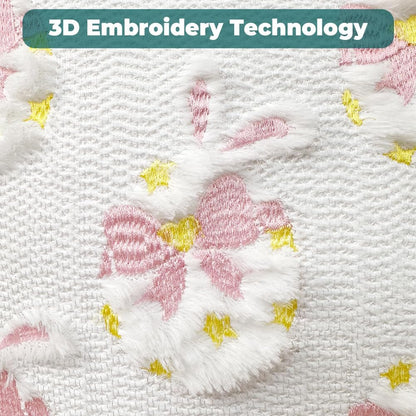 Easter Decorative Pillow Covers 18x18 inch Set of 2, Pink Ears Rabbit White Eggs with Bow Star Embroidered Soft Plush Faux Fur Farmhouse Throw Cushion Cases for Spring Holiday Home Decor