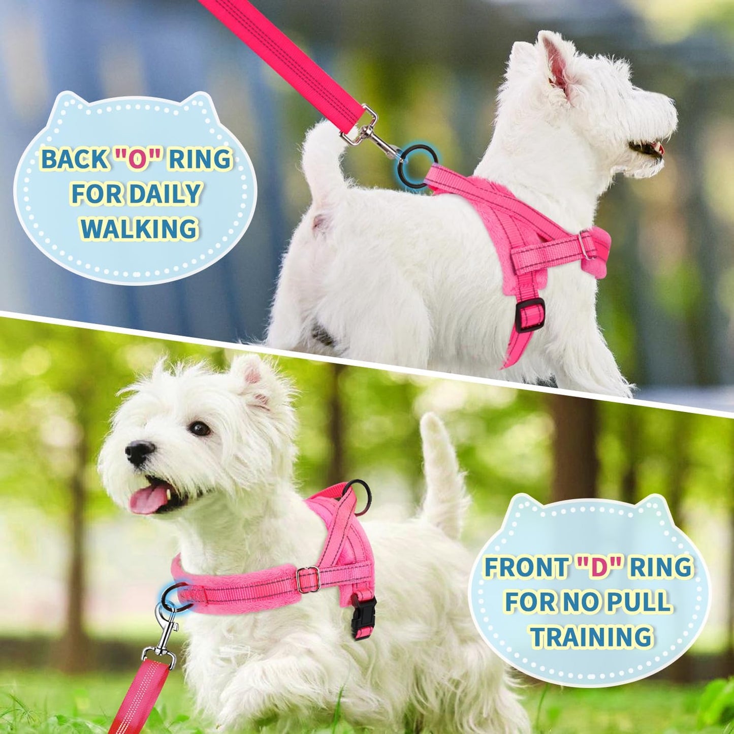 Lukovee No Pull Dog Harness and Leash Set, Soft Padded Small Dog Harness, Neck & Chest Adjustable Reflective Vest Puppy Harness with 4ft Lightweight Anti-Twist Dog Leash for Small Dogs (XS, Pink)