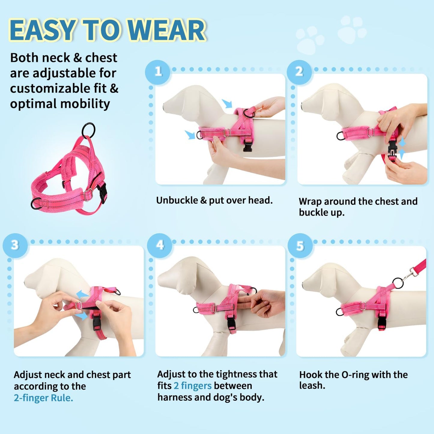 Lukovee No Pull Dog Harness and Leash Set, Soft Padded Small Dog Harness, Neck & Chest Adjustable Reflective Vest Puppy Harness with 4ft Lightweight Anti-Twist Dog Leash for Small Dogs (XS, Pink)