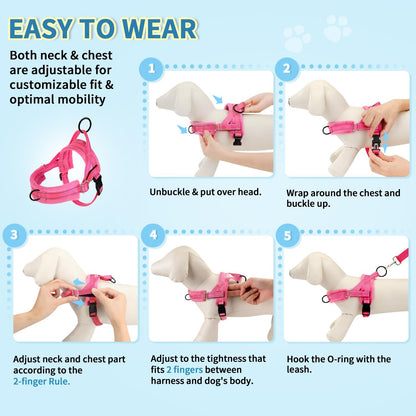 Lukovee No Pull Dog Harness and Leash Set, Soft Padded Small Dog Harness, Neck & Chest Adjustable Reflective Vest Puppy Harness with 4ft Lightweight Anti-Twist Dog Leash for Small Dogs (XS, Pink)