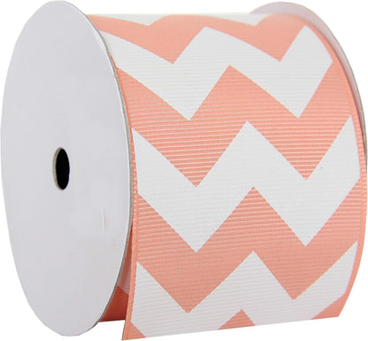 Peach Grosgrain Chevron Ribbon - 2 1/4" x 5 yd | Chevron-striped grosgrain ribbon - perfect for bows, hair clips, gift wrapping & DIY decorations