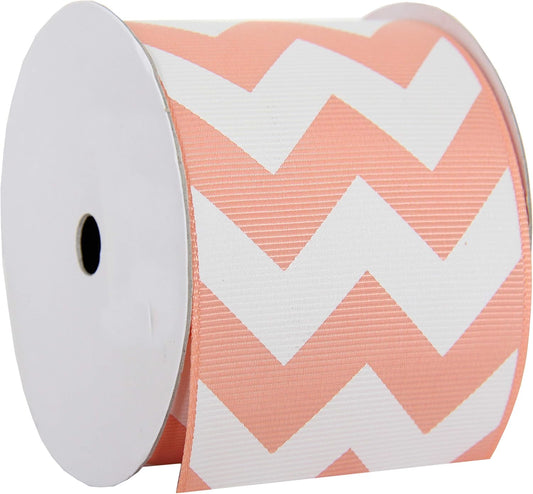 Peach Grosgrain Chevron Ribbon - 2 1/4" x 5 yd | Chevron-striped grosgrain ribbon - perfect for bows, hair clips, gift wrapping & DIY decorations