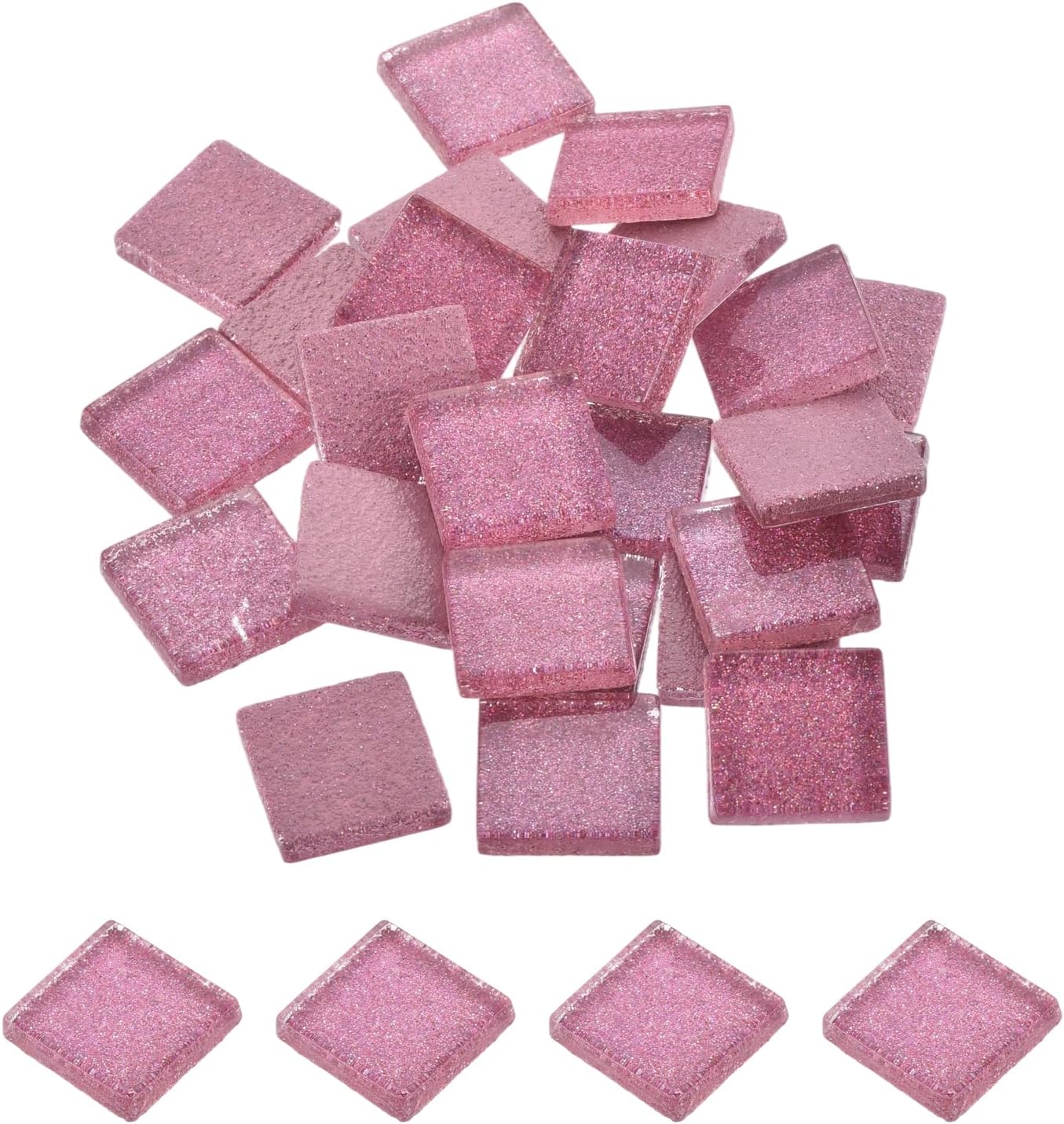 Mosaic Tiles, Glass Tiles, Shine Crystal Mosaic Glass Pieces Bulk Square Glitter Crystal Mosaic Tiles 2 x 2cm for Home Decoration, DIY Crafts, Pack of 25(100g, Pink)