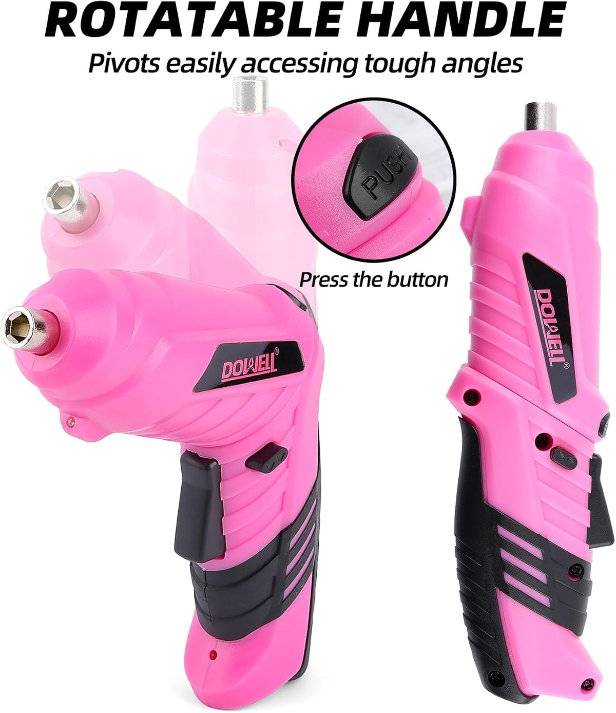Pink Electric Screwdriver Set, Tools with 3.6V Screwdriver for Women
