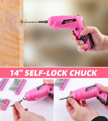Pink Electric Screwdriver Set, Tools with 3.6V Screwdriver for Women