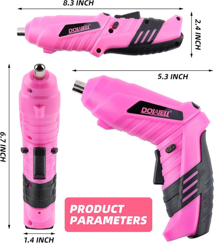 Pink Electric Screwdriver Set, Tools with 3.6V Screwdriver for Women