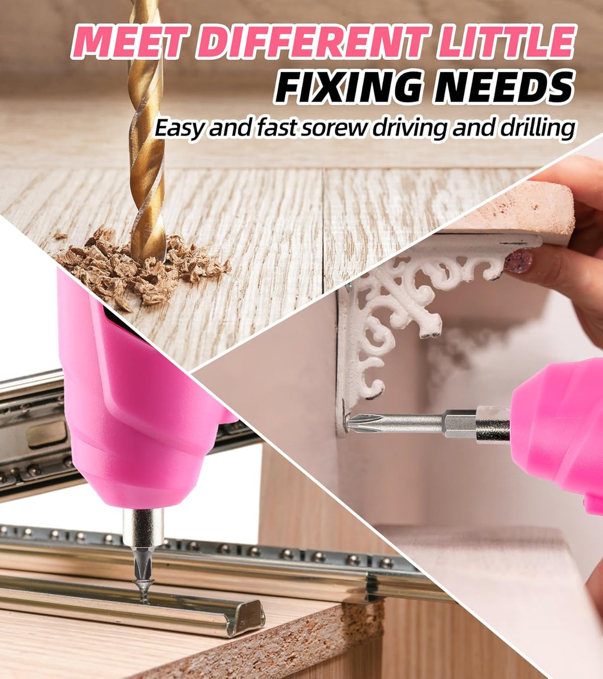 Pink Electric Screwdriver Set, Tools with 3.6V Screwdriver for Women