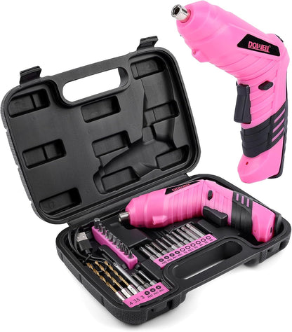 Pink Electric Screwdriver Set, Tools with 3.6V Screwdriver for Women