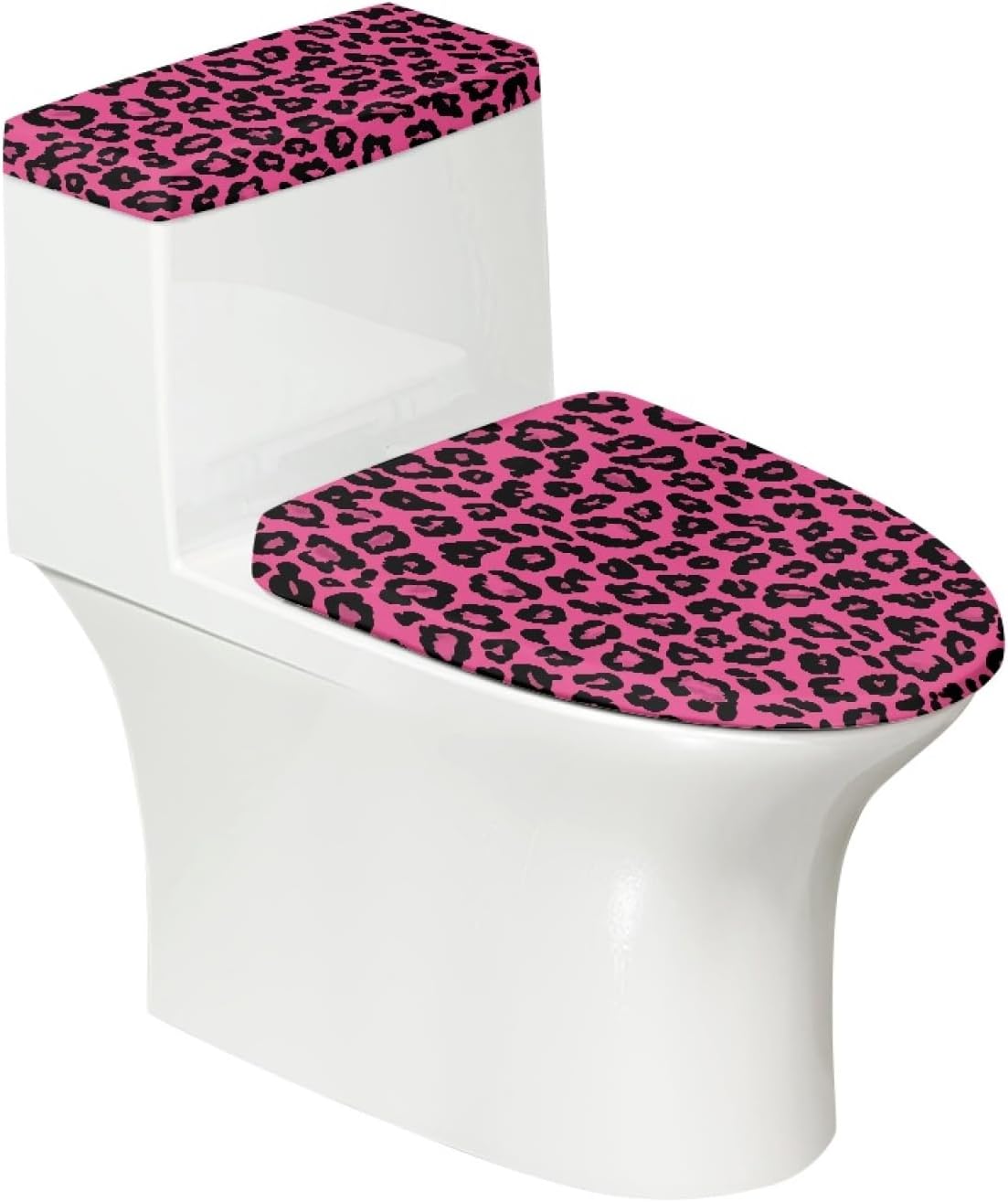 Pink Leopard Print Toilet Seat Cover Set 2 Piece Fashion Toilet Lid Dust Cover Soft Toilet Tank Lid Pads for Bathroom Decoration Universal Fit Size