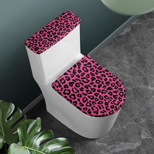 Pink Leopard Print Toilet Seat Cover Set 2 Piece Fashion Toilet Lid Dust Cover Soft Toilet Tank Lid Pads for Bathroom Decoration Universal Fit Size