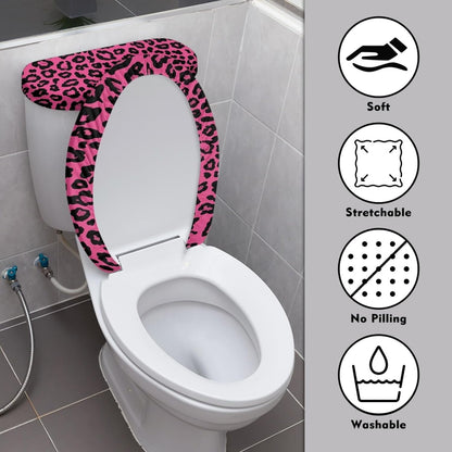 Pink Leopard Print Toilet Seat Cover Set 2 Piece Fashion Toilet Lid Dust Cover Soft Toilet Tank Lid Pads for Bathroom Decoration Universal Fit Size