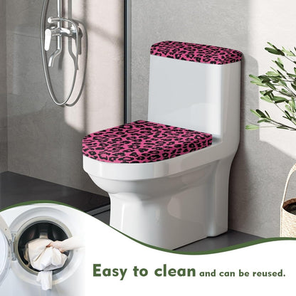 Pink Leopard Print Toilet Seat Cover Set 2 Piece Fashion Toilet Lid Dust Cover Soft Toilet Tank Lid Pads for Bathroom Decoration Universal Fit Size