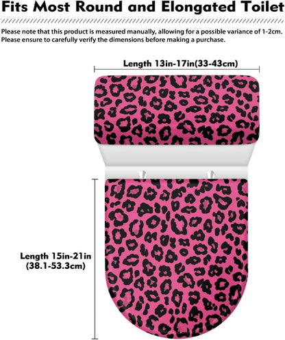 Pink Leopard Print Toilet Seat Cover Set 2 Piece Fashion Toilet Lid Dust Cover Soft Toilet Tank Lid Pads for Bathroom Decoration Universal Fit Size