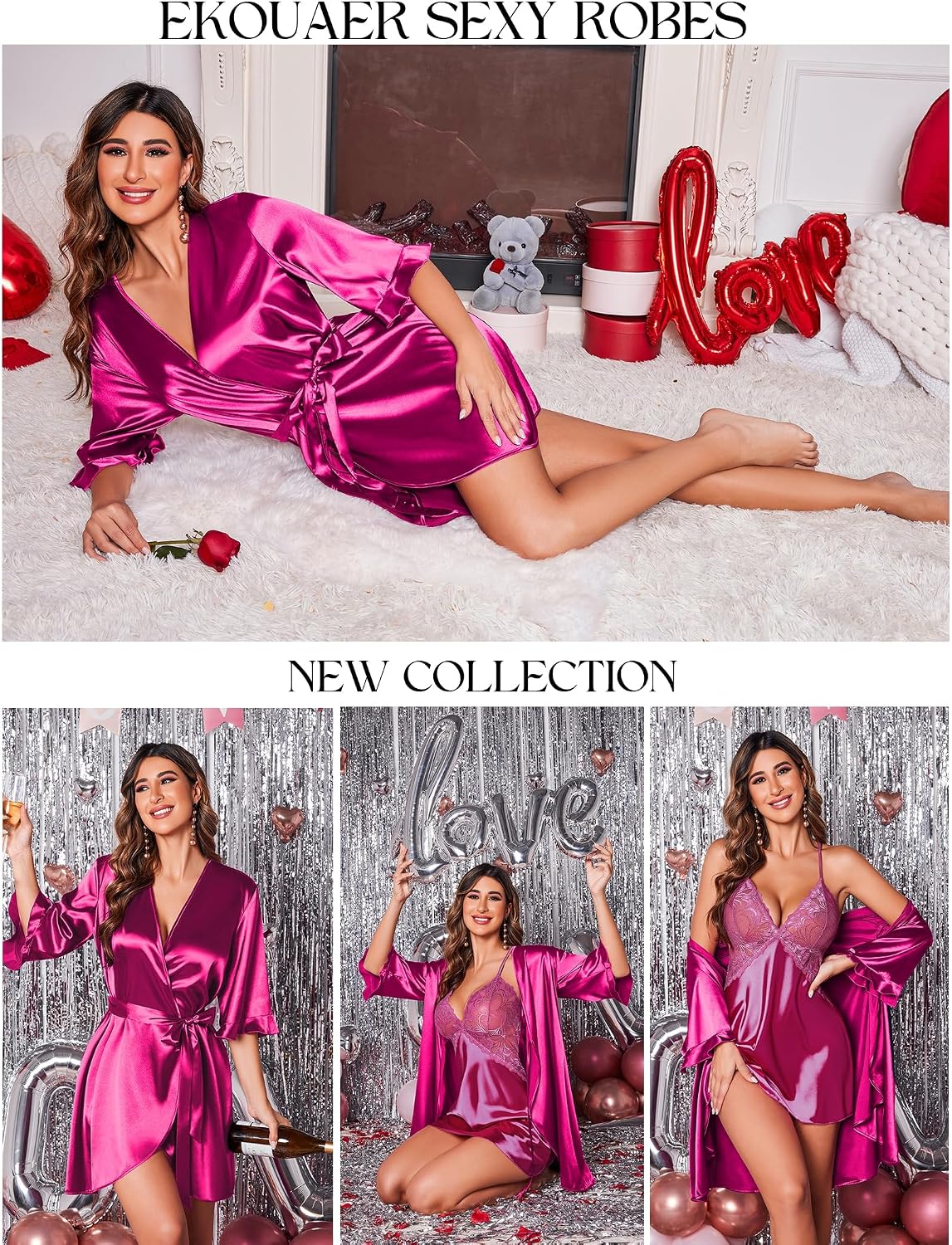 Women's Satin Robe Kimono Bathrobe Short Ruffle Sleeve Silk Robes