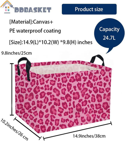 Rectangular Pink Basket Cute Storage Bins Organizer Box Room Decor for Home.(Pink leopard print)