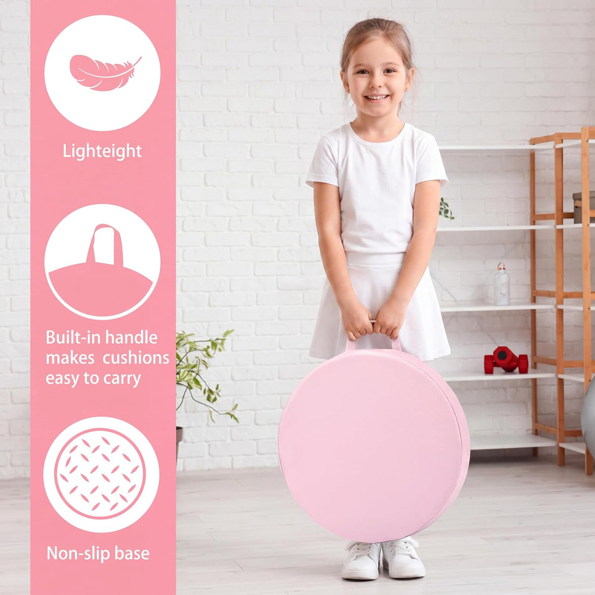 2 Pcs 14 Inch Floor Cushions with Handle Back to School, Pink