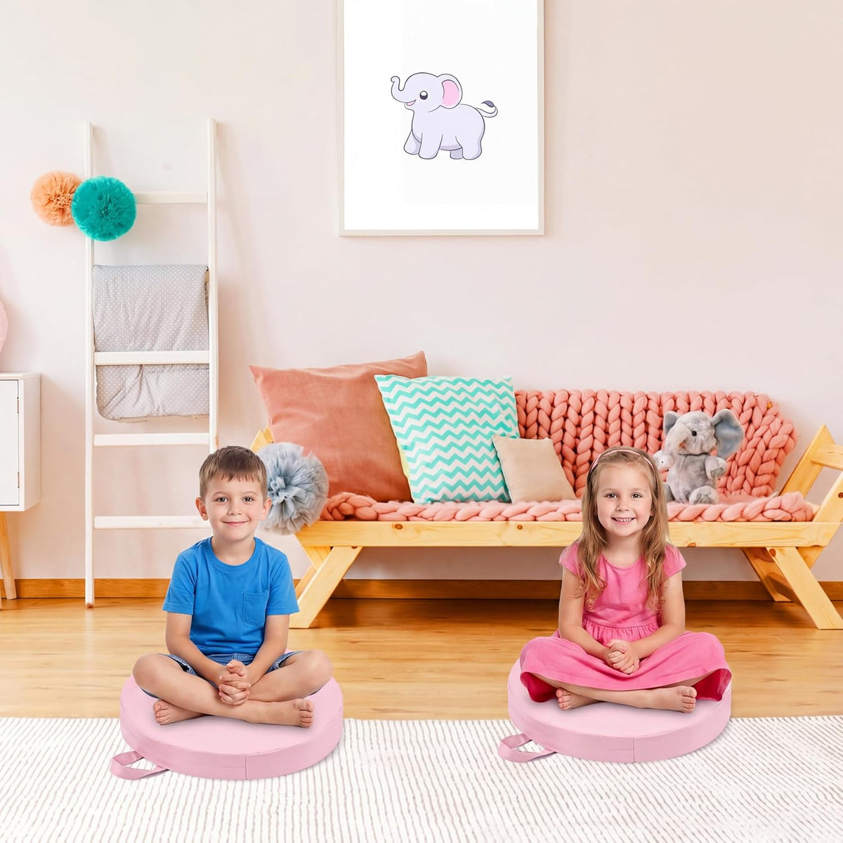 2 Pcs 14 Inch Floor Cushions with Handle Back to School, Pink
