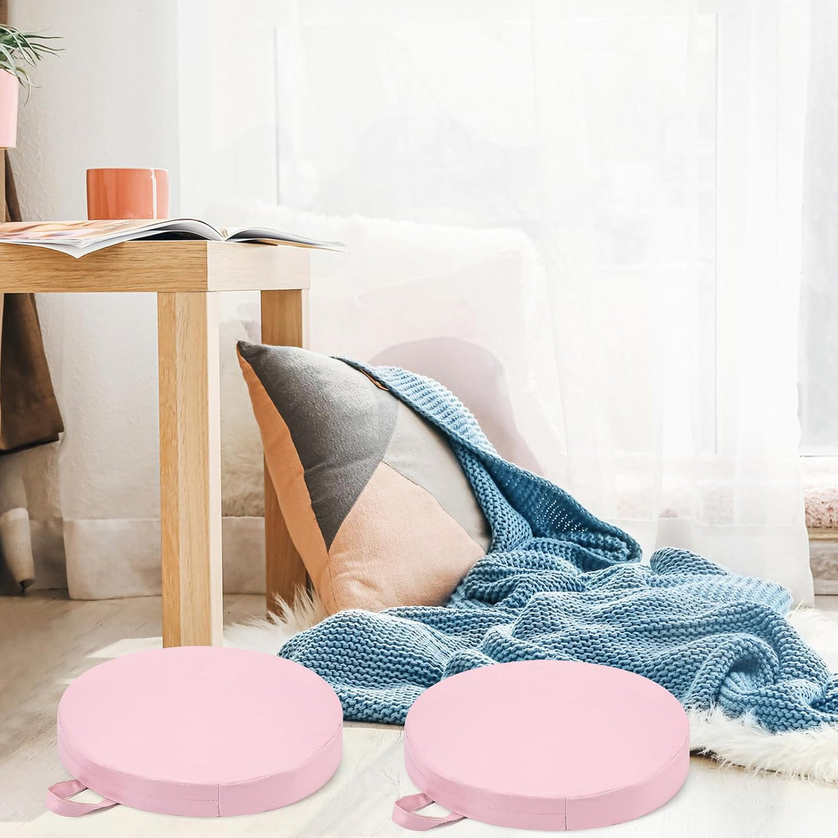 2 Pcs 14 Inch Floor Cushions with Handle Back to School, Pink