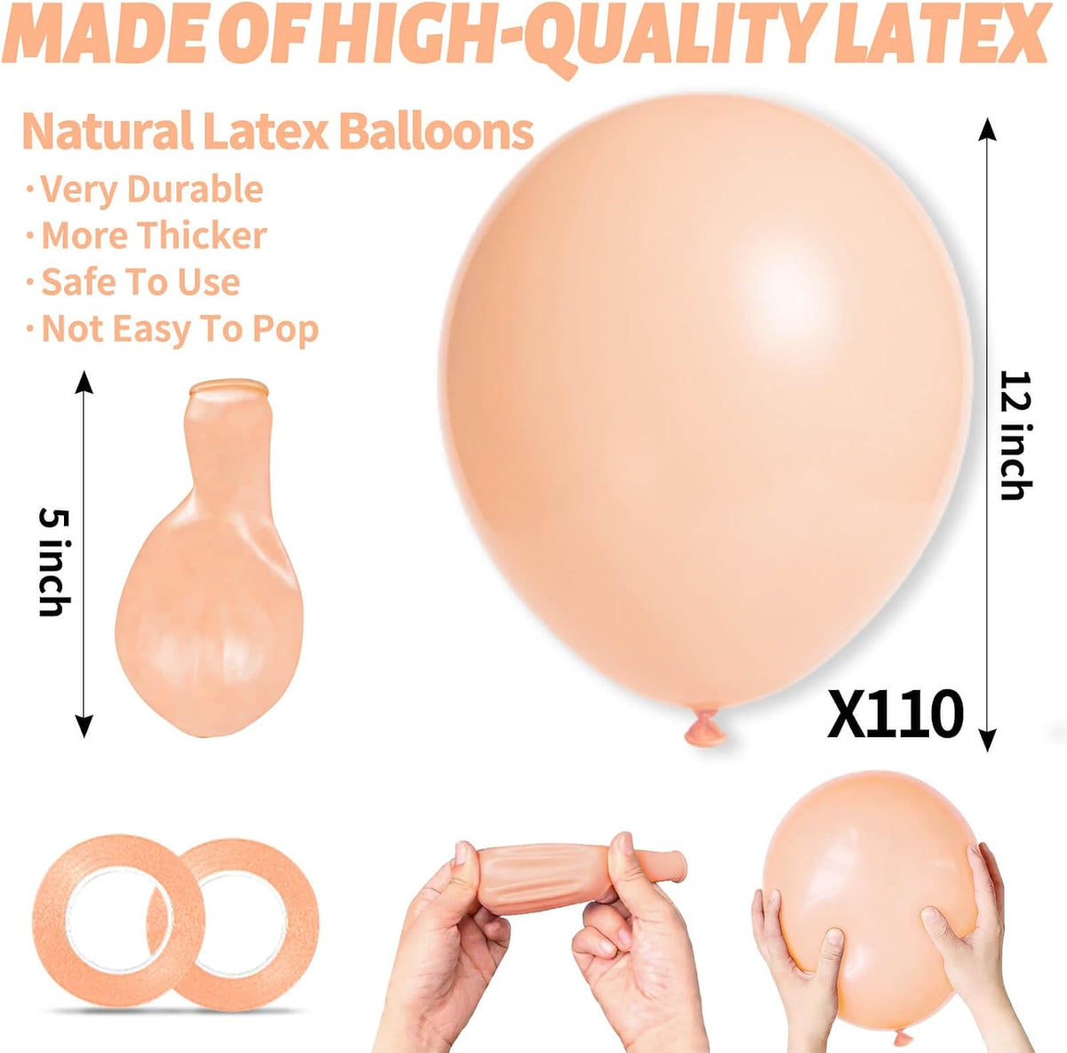 110pcs Pastel Orange Balloon 12 Inch, Pastel Orange Latex Balloons for Birthday Party Baby Shower Wedding(with 2 Ribbons).