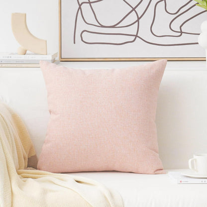 Decorative Pillow Covers Lined Linen Square Throw Pillows Cover for Sofa Bench Couch, Baby Pink, 18x18(45x45cm)