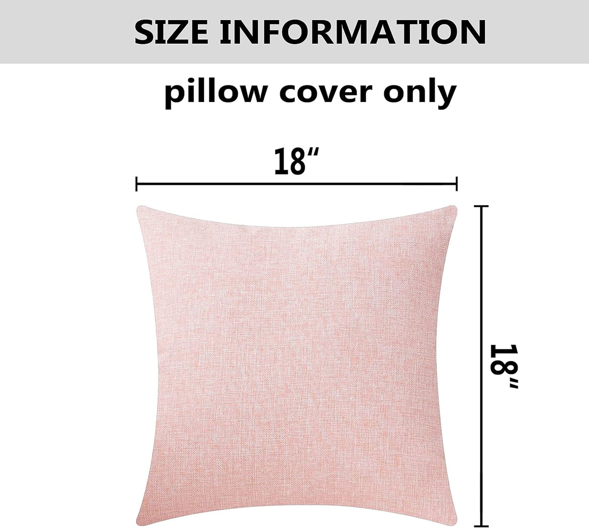 Decorative Pillow Covers Lined Linen Square Throw Pillows Cover for Sofa Bench Couch, Baby Pink, 18x18(45x45cm)