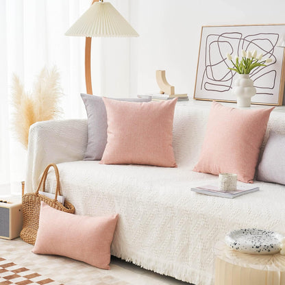 Decorative Pillow Covers Lined Linen Square Throw Pillows Cover for Sofa Bench Couch, Baby Pink, 18x18(45x45cm)