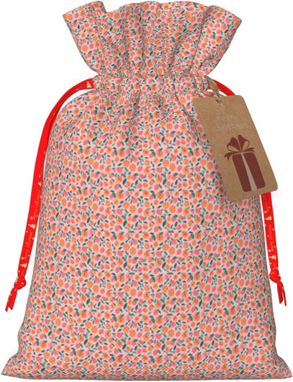 Pink Peach Pattern Seamless Pattern Printing Christmas Drawstring Gift Bags For Holiday Xmas Birthday Party Present Sacks
