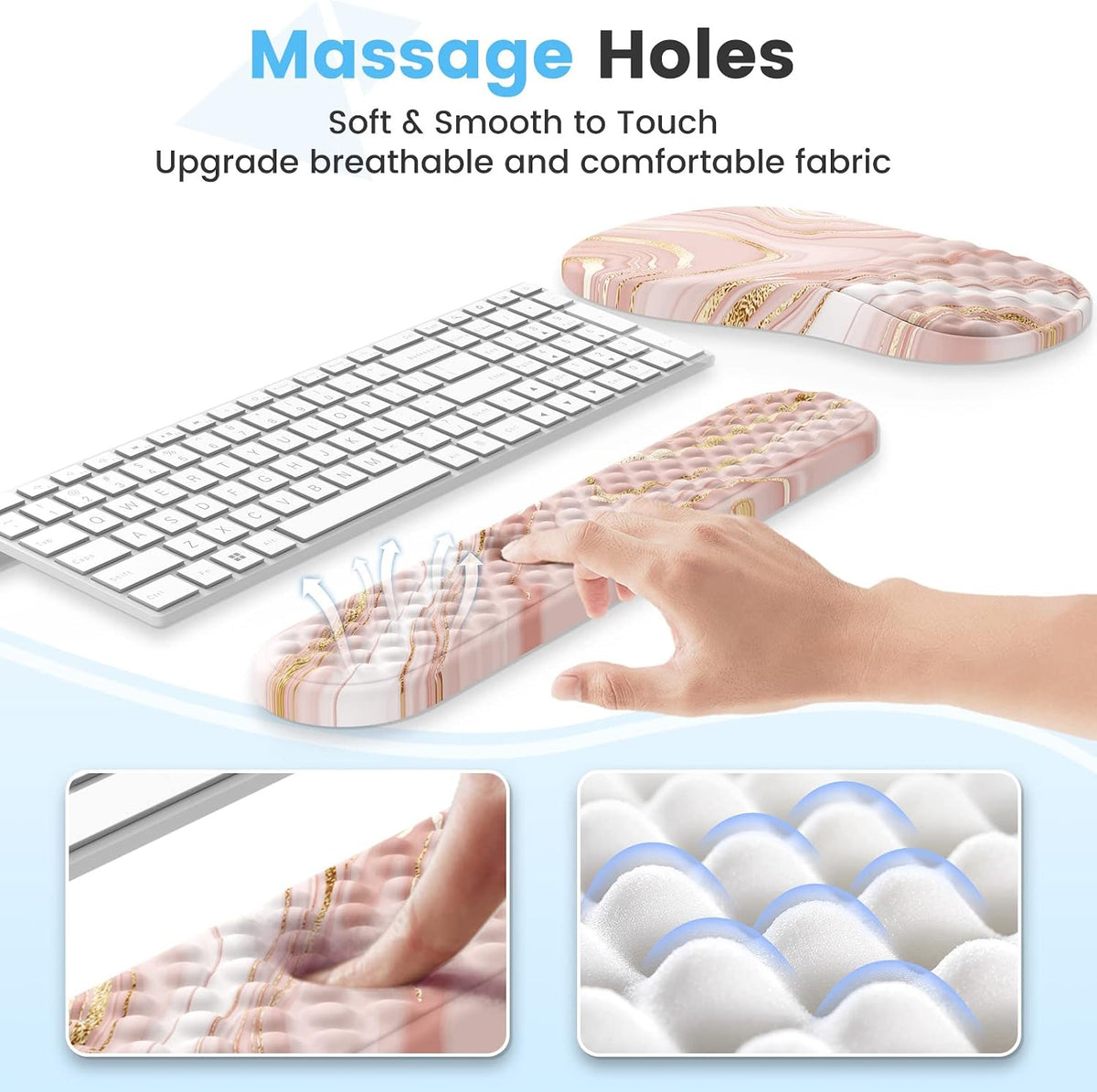 Ergonomic Keyboard Wrist Rest & Mouse Pad Set, Rose Gold Pink
