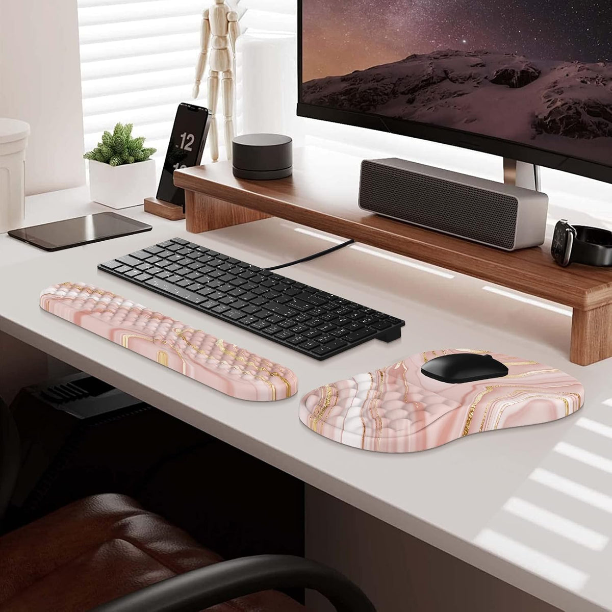 Ergonomic Keyboard Wrist Rest & Mouse Pad Set, Rose Gold Pink