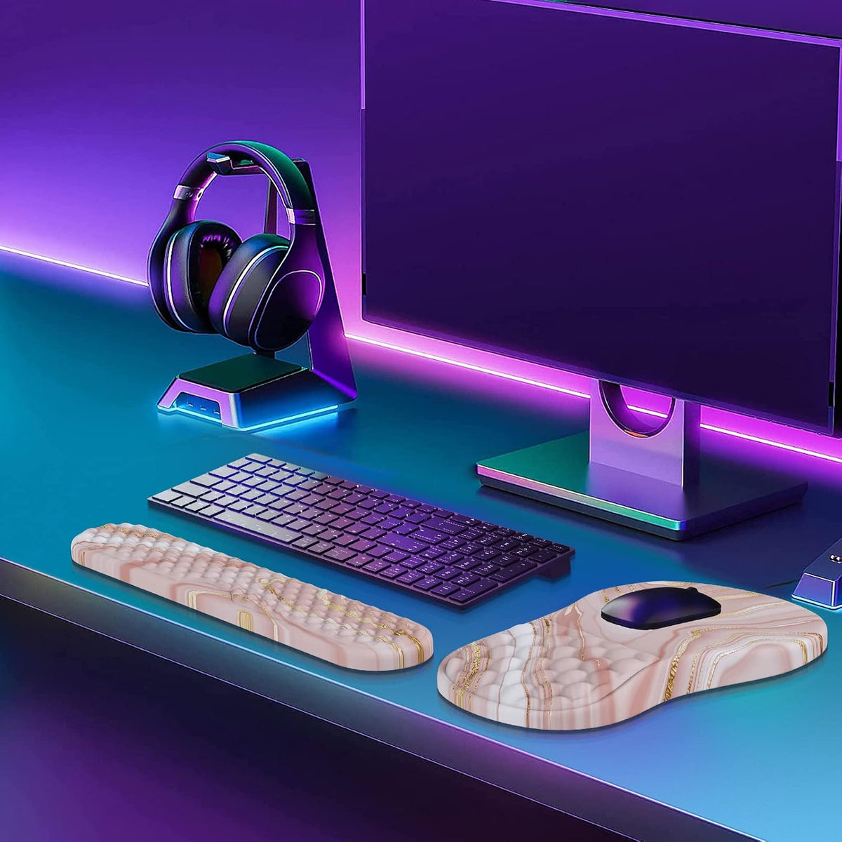 Ergonomic Keyboard Wrist Rest & Mouse Pad Set, Rose Gold Pink