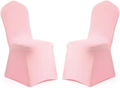 Chair Cover 2 Pcs Pink Polyester Spandex Banquet Chair Covers Slipcover Flat Front Stretch Spandex Chair Covers for Wedding Banquet Dining Party Decorations (Pink)
