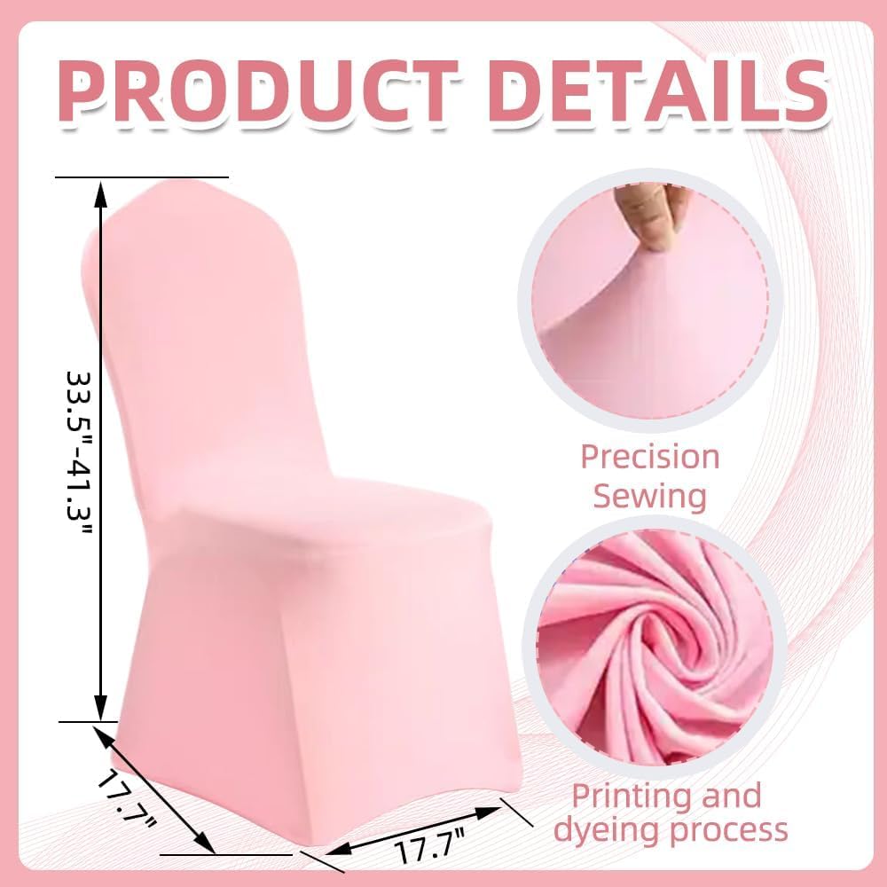 Chair Cover 2 Pcs Pink Polyester Spandex Banquet Chair Covers Slipcover Flat Front Stretch Spandex Chair Covers for Wedding Banquet Dining Party Decorations (Pink)