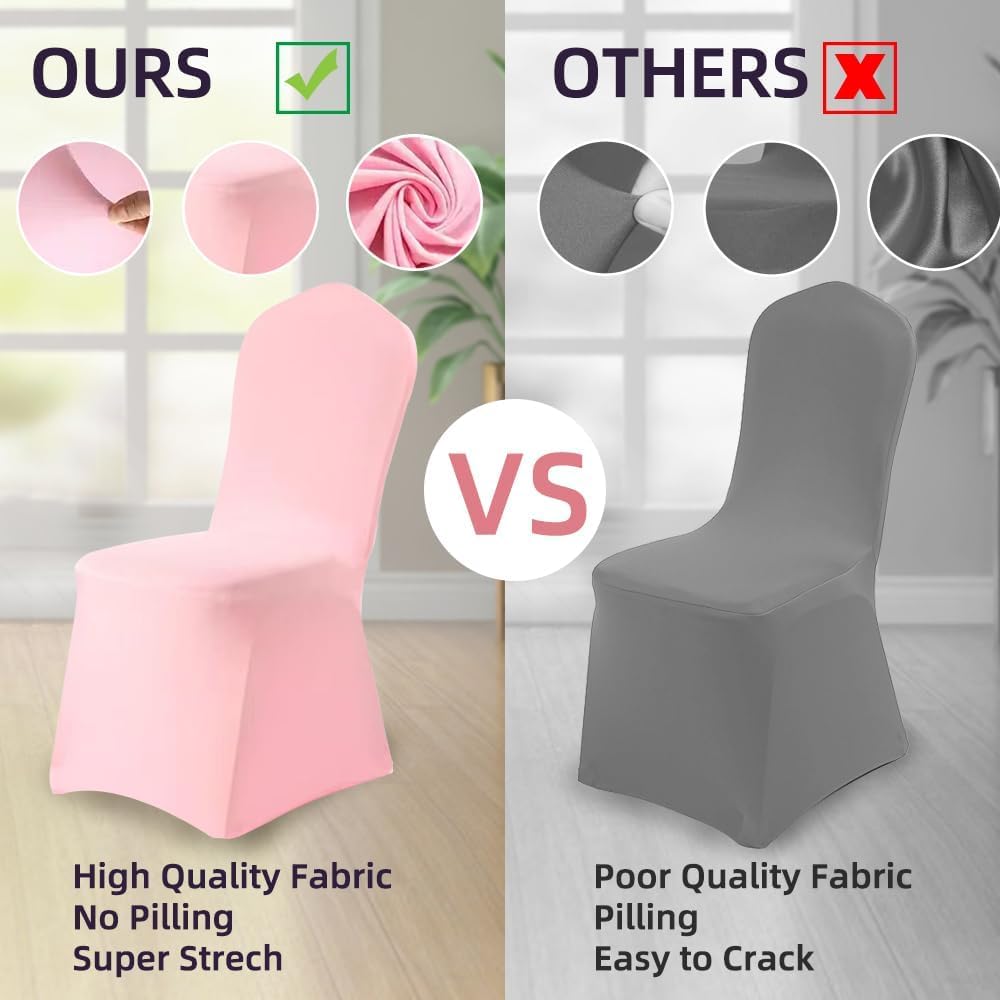 Chair Cover 2 Pcs Pink Polyester Spandex Banquet Chair Covers Slipcover Flat Front Stretch Spandex Chair Covers for Wedding Banquet Dining Party Decorations (Pink)