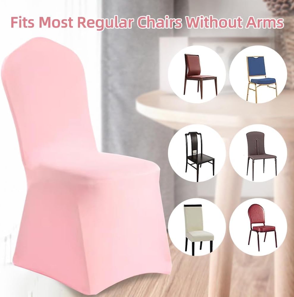 Chair Cover 2 Pcs Pink Polyester Spandex Banquet Chair Covers Slipcover Flat Front Stretch Spandex Chair Covers for Wedding Banquet Dining Party Decorations (Pink)