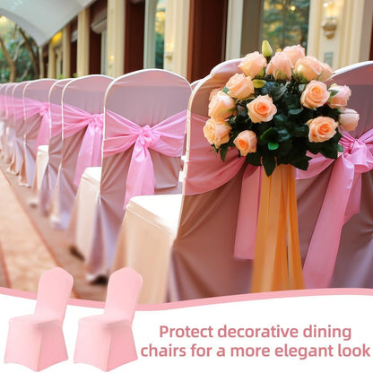 Chair Cover 2 Pcs Pink Polyester Spandex Banquet Chair Covers Slipcover Flat Front Stretch Spandex Chair Covers for Wedding Banquet Dining Party Decorations (Pink)