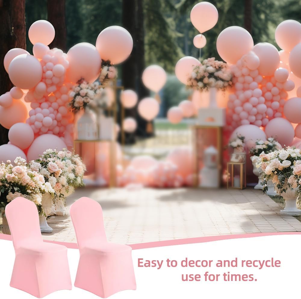 Chair Cover 2 Pcs Pink Polyester Spandex Banquet Chair Covers Slipcover Flat Front Stretch Spandex Chair Covers for Wedding Banquet Dining Party Decorations (Pink)