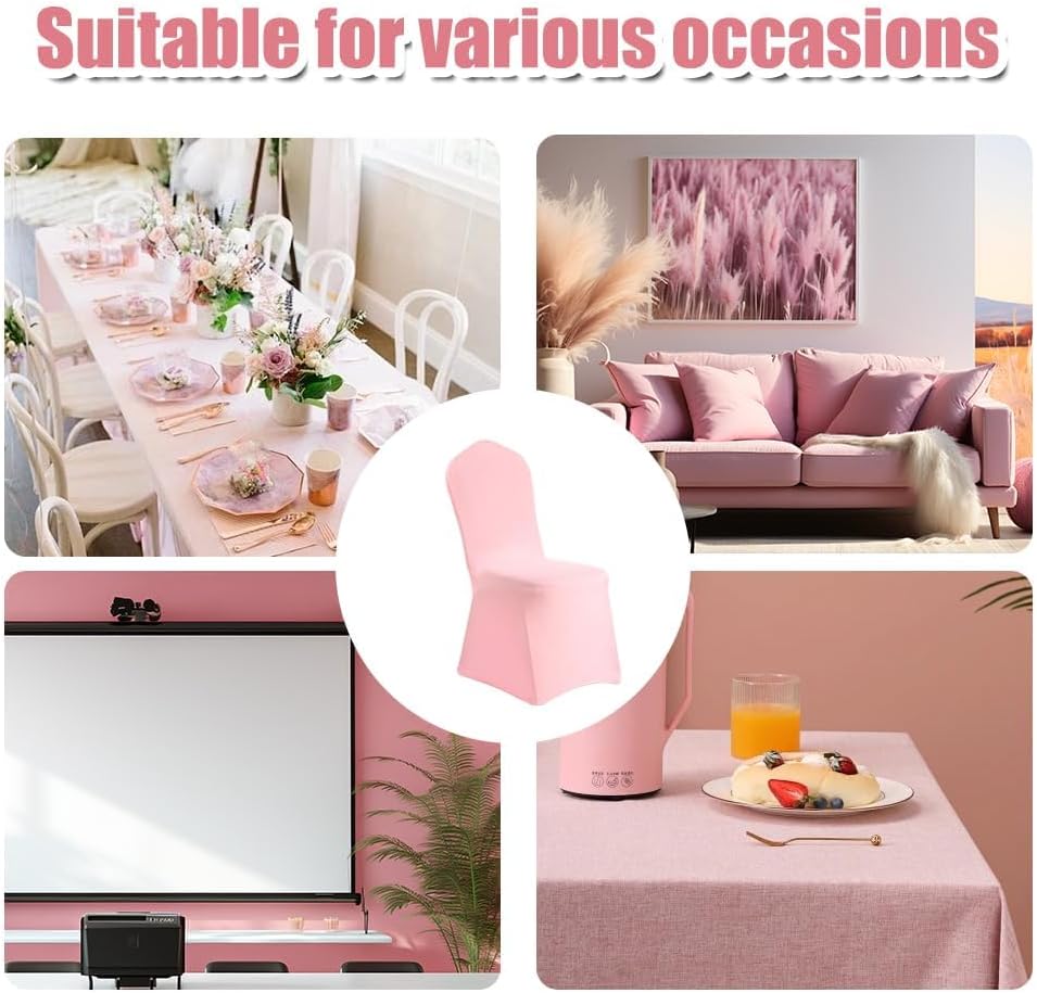 Chair Cover 2 Pcs Pink Polyester Spandex Banquet Chair Covers Slipcover Flat Front Stretch Spandex Chair Covers for Wedding Banquet Dining Party Decorations (Pink)