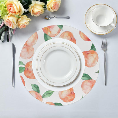 Round Placemat Set of 6 for Dining Table Fruit Peach Pattern Place Mats Washable Heat Resistant Table Mat for Kitchen Decoration
