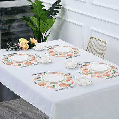Round Placemat Set of 6 for Dining Table Fruit Peach Pattern Place Mats Washable Heat Resistant Table Mat for Kitchen Decoration