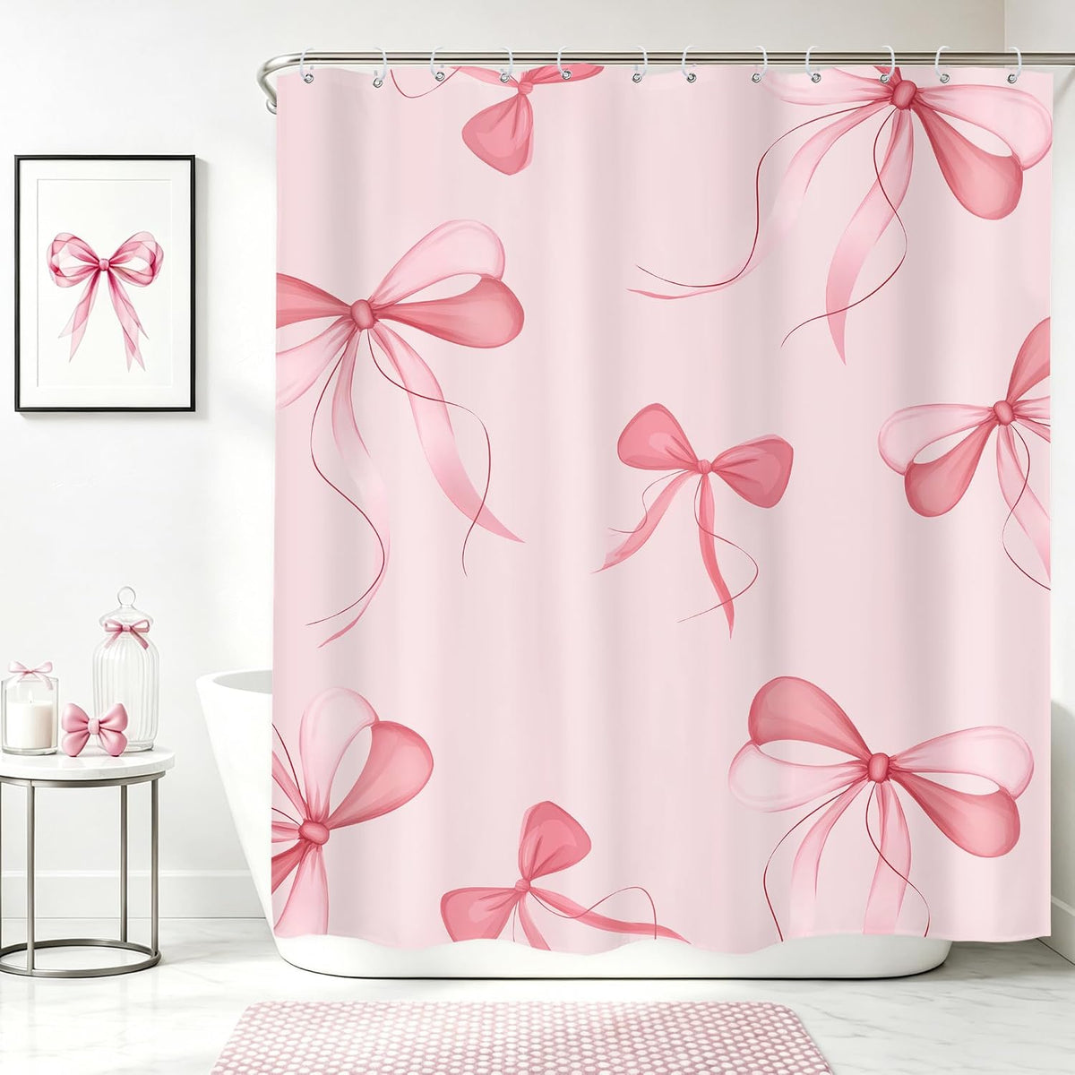 Pink Bow Shower Curtain 72x72 Cute Girly Bathroom Decor