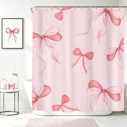 Pink Bow Shower Curtain 72x72 Cute Girly Bathroom Decor