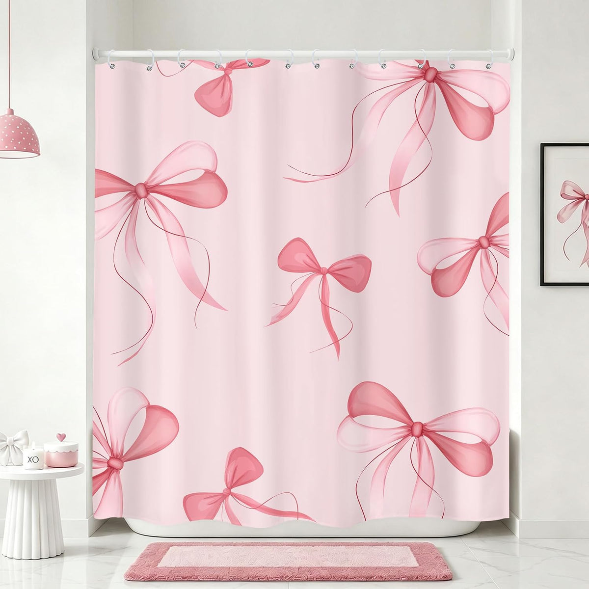 Pink Bow Shower Curtain 72x72 Cute Girly Bathroom Decor
