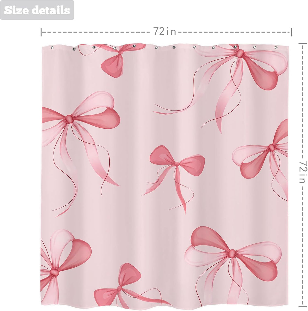 Pink Bow Shower Curtain 72x72 Cute Girly Bathroom Decor